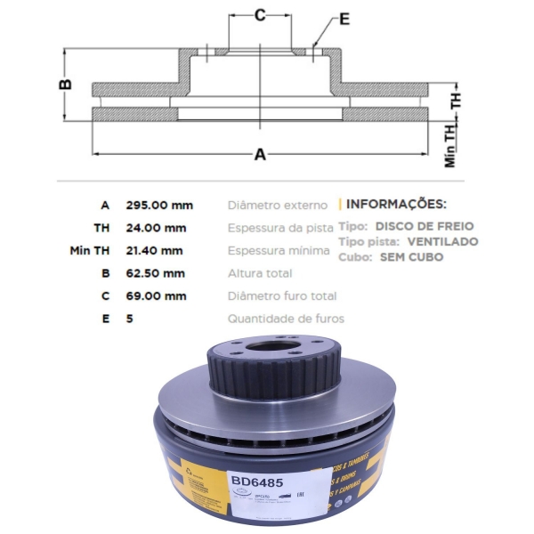 Kit Disco de Freio BD6485 Diant. Mercedes C180 - Cód.5380