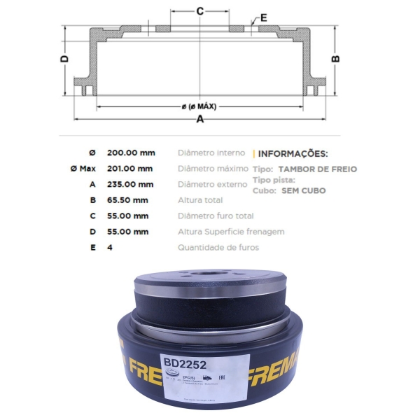 Kit Tambor de Freio BD2252 Tras. Toyota Corolla - Cód.4802