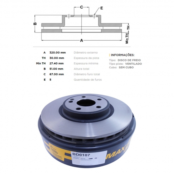 Kit Disco de Freio BD0107 Diant. Mercedes GLA250 - Cód.3576