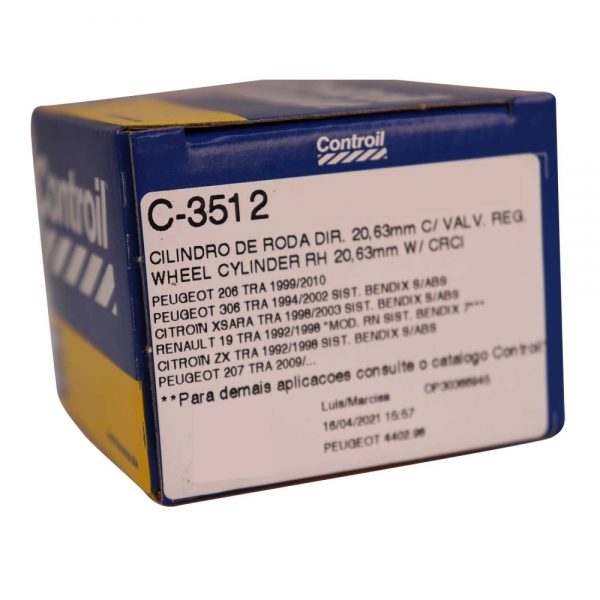 Cilindro de Roda Controil C3512 Peugeot - Cód.7867