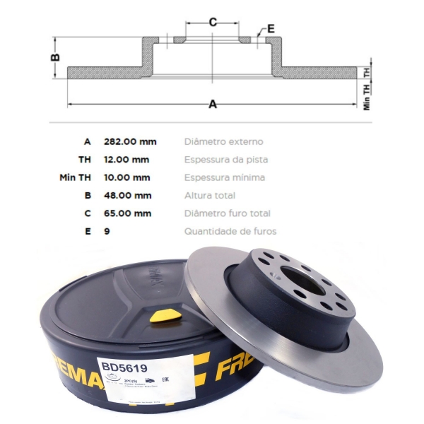 Kit Disco de Freio BD5619 Tras. VW Golf, Tiguan - Cód.5485