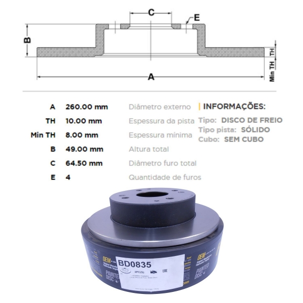 Kit Disco de Freio BD0835 Tras. Honda Accord - Cód.4763