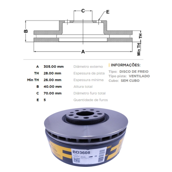 Kit Disco Freio BD3608 Diant. Toro, Renegade - Cód.3732
