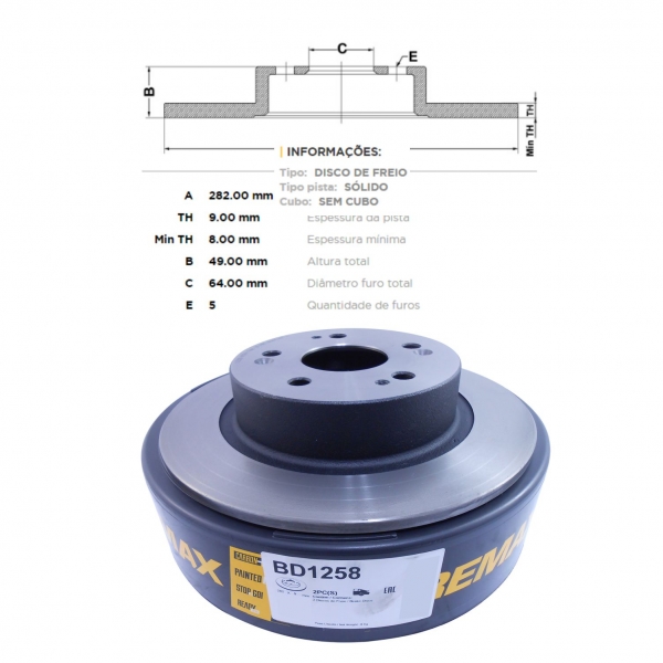 Kit Disco de Freio BD1258 Tras. Honda Accord, HRV - Cód.3593