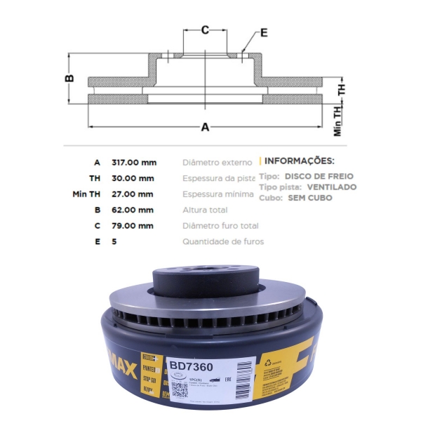 Kit Disco de Freio BD7360 Diant. Discovery 3 - Cód.4432