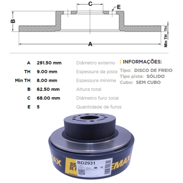 Kit Disco de Freio BD2931 Tras. Sentra, Altima - Cód.4401