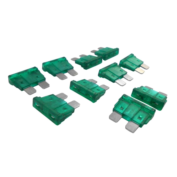 Kit com 10 Fusíveis Lamina Verde 30A - Cód.6746