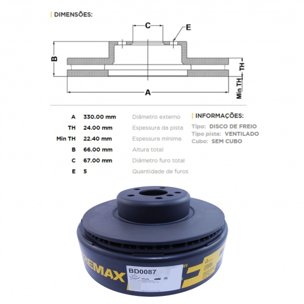 Kit Disco de Freio BD0087 Diant. BMW X3, X4, Z4 - Cód.6230