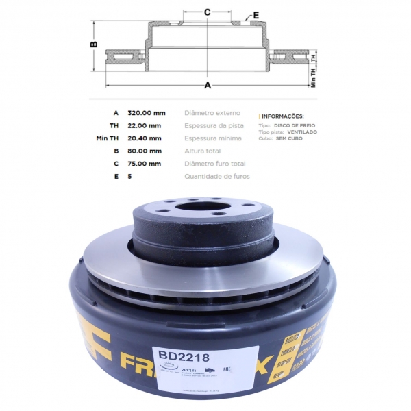 Kit Disco de Freio BD2218 Tras. BMW X3 (04...10) - Cód.3601