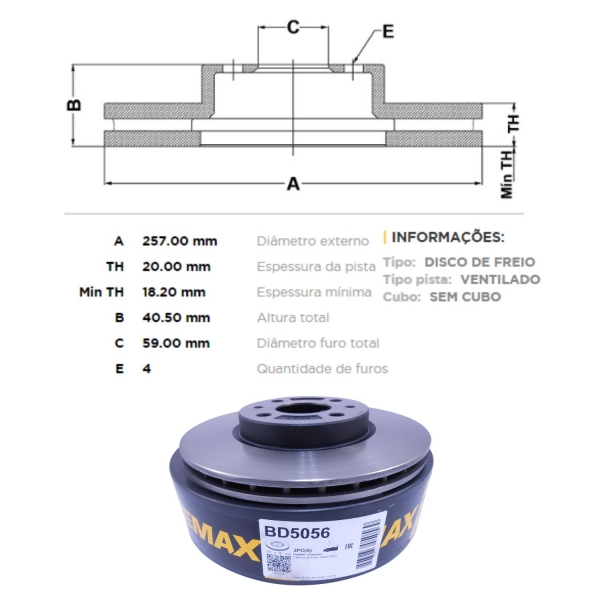 Kit Disco Freio BD5056 Diant. Marea, Idea, Palio - Cód.4418