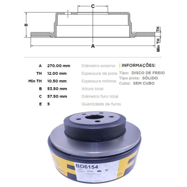 Kit Disco de Freio BD6154 Tras. PT Cruiser 2.0 - Cód.4791