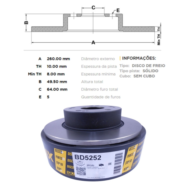 Kit Disco de Freio BD5252 Tras. Honda Accord  - Cód.4422