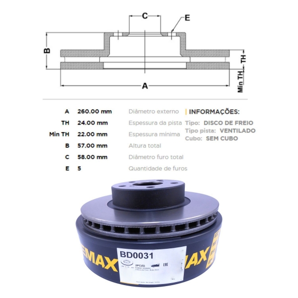 Kit Disco de Freio BD0031 Diant. Subaru Impreza - Cód.5148