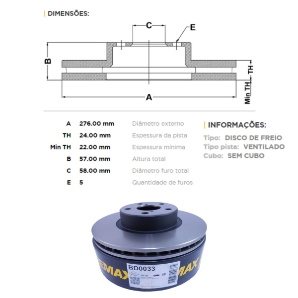 Kit Disco de Freio BD0033 Diant. Subaru Forester - Cód.3571