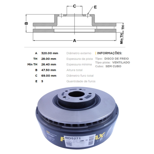 Kit Disco de Freio BD5271 Diant.  Azera, Sonata - Cód.3743