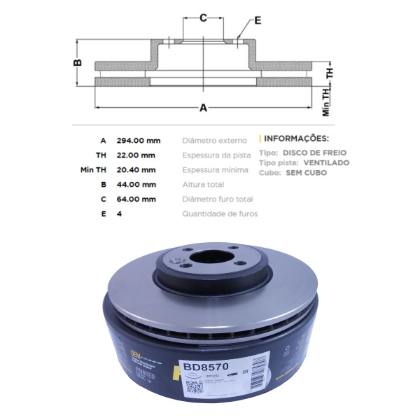 Kit Disco de Freio BD8570 Diant. Mini Cooper 1.6 - Cód.3673