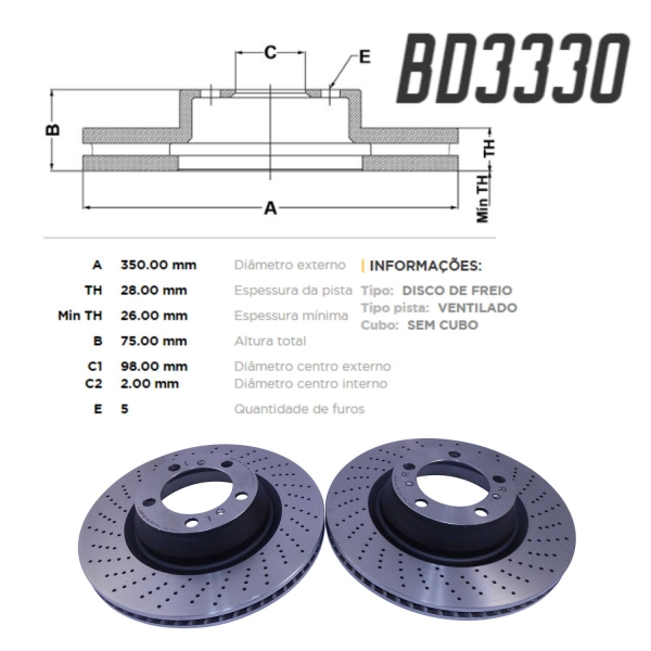 Kit Disco de Freio BD3330 Tras. L.E L.D Porche 911- Cód.4796