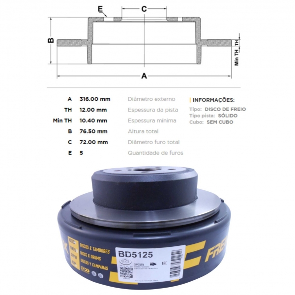 Kit Disco de Freio BD5125 Tras. Jeep Wrangler 3.8 - Cód.3640