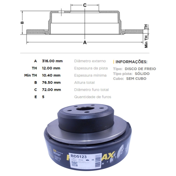 Kit Disco de Freio BD5123 Tras. Jeep Wrangler 3.8 - Cód.3639