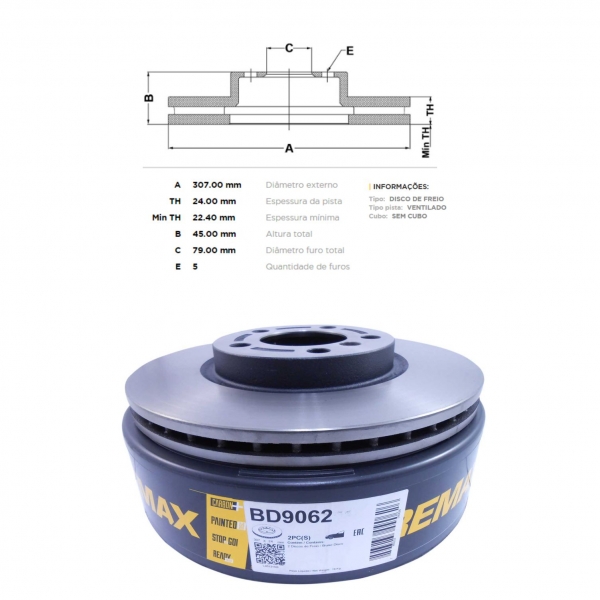 Kit Disco de Freio BD9062 Diant. Mini Countryman - Cód.3677