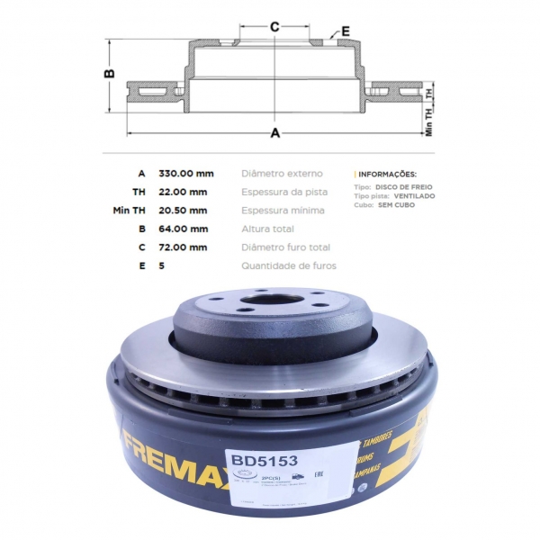 Kit Disco de Freio BD5153 Tras. Jeep Cherokee - Cód.3740