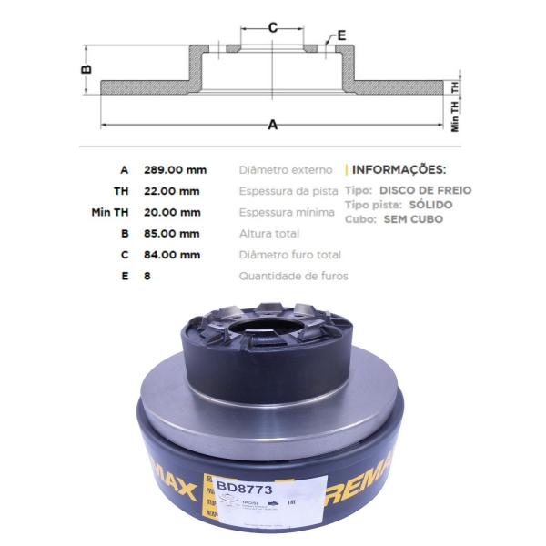 Kit Disco de Freio BD8773 Tras. Iveco Daily - Cód.5166
