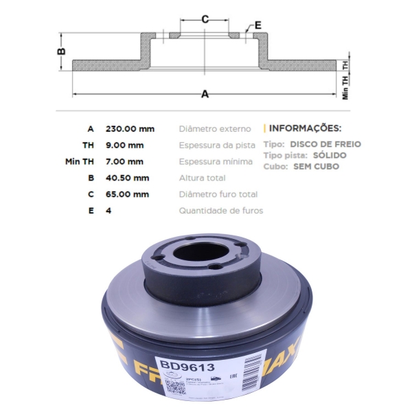 Kit Disco de Freio BD9613 Tras. VW Saveiro G6 - Cód.3684
