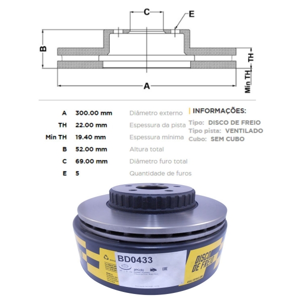 Kit Disco de Freio BD0433 Tras. Mercedes C250 - Cód.5027
