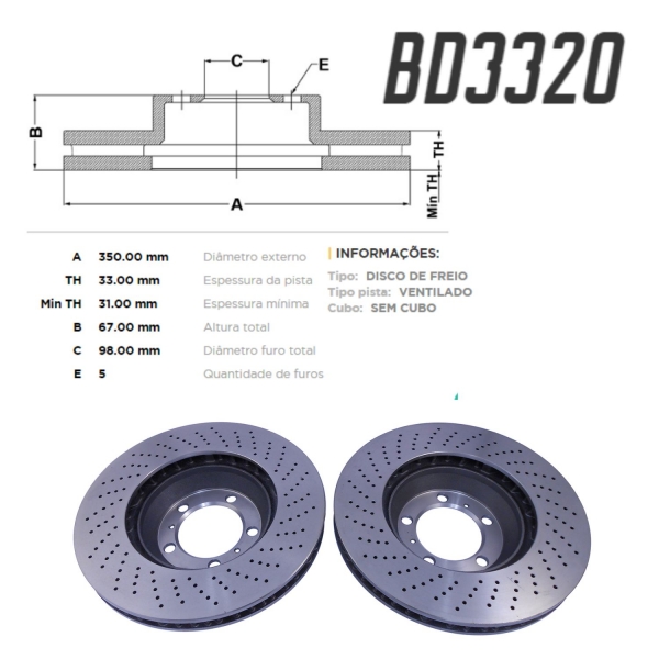 Kit Disco de Freio BD3320 Diant. L.E L.D Porsche 911-Cód3610