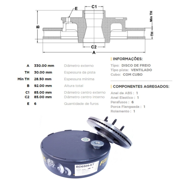 Kit Disco de Freio BD6509KT Diant. Ford F150 5.4 - Cód.5491