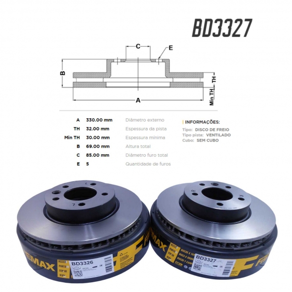 Kit Disco de Freio BD3326 Diant. L.E L.D Touareg - Cód.3612