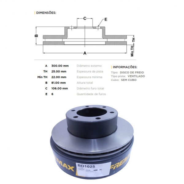 Kit Disco de Freio BD1025 Diant. Troller T4 2.8 - Cód.3585