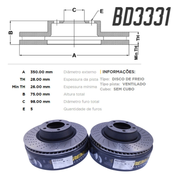Kit Disco de Freio BD3330 Tras. L.E L.D Porche 911- Cód.4796