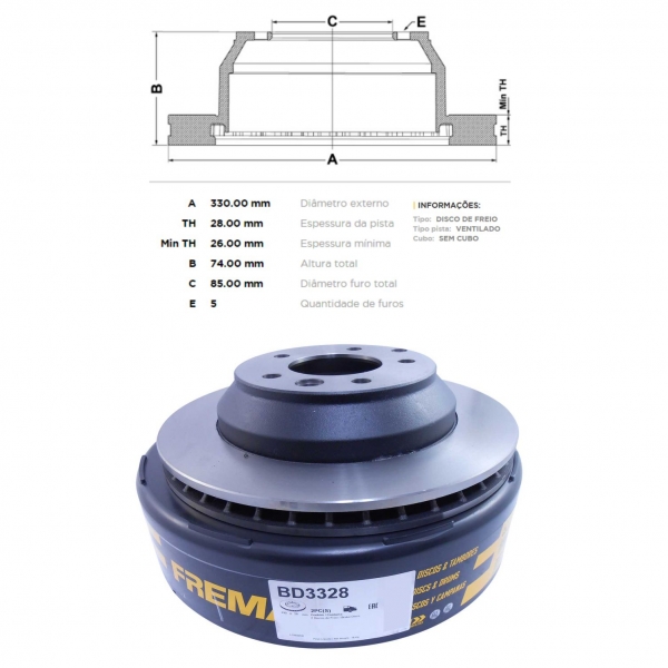 Kit Disco de Freio BD3328 Tras. Audi Q7 3.0 TFSI - Cód.3729