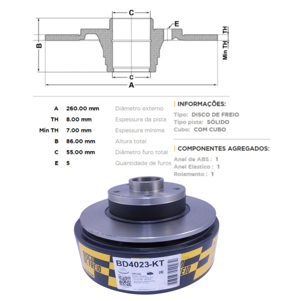 Kit Disco de Freio BD4023KT Tras. Renault Fluence - Cód.4407