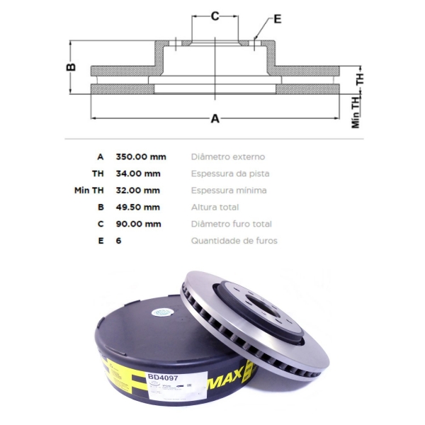 Kit Disco de Freio BD4097 Diant. Ford F150 1/2 Ton.-Cód.5479