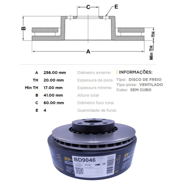 Kit Disco de Freio BD9046 Diant. GM Tigra, Corsa - Cód.4436