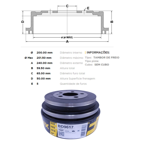 Kit Tambor de Freio BD9617 Tras. VW Fox, Crossfox - Cód.4437