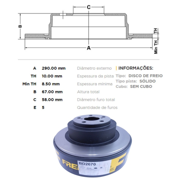 Kit Disco de Freio BD2670 Tras. Subaru Legacy - Cód.4755