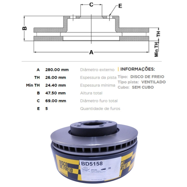 Kit Disco de Freio BD5158 Diant. Cerato 2.0 - Cód.5049
