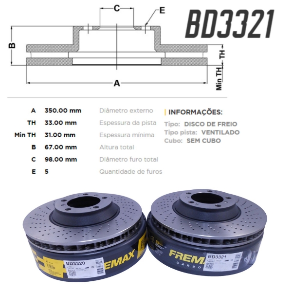 Kit Disco de Freio BD3320 Diant. L.E L.D Porsche 911-Cód3610