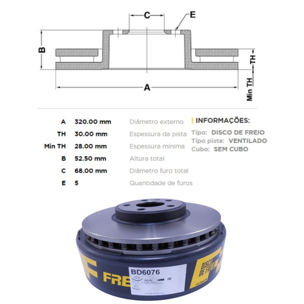 Kit Disco de Freio BD6076 Diant. Audi A4, Q5  - Cód.5013