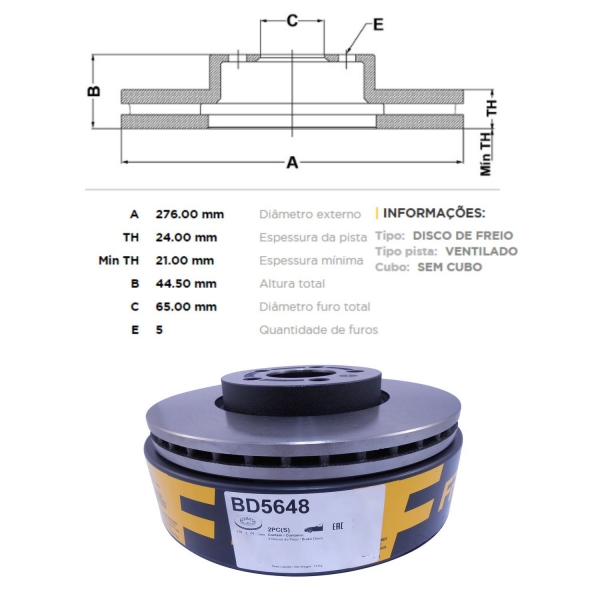Kit Disco de Freio BD5648 Diant. Nivus, T-Cross - Cód.5376