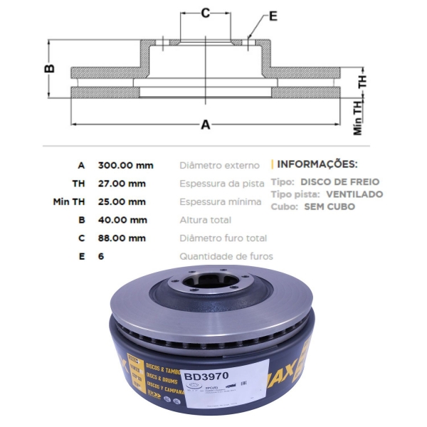Kit Disco de Freio BD3970 Diant. S10, Trailblazer - Cód.5055