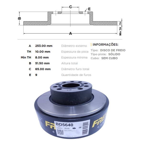 Kit Disco de Freio BD5640 Tras. VW Jetta, Fusca - Cód.3745