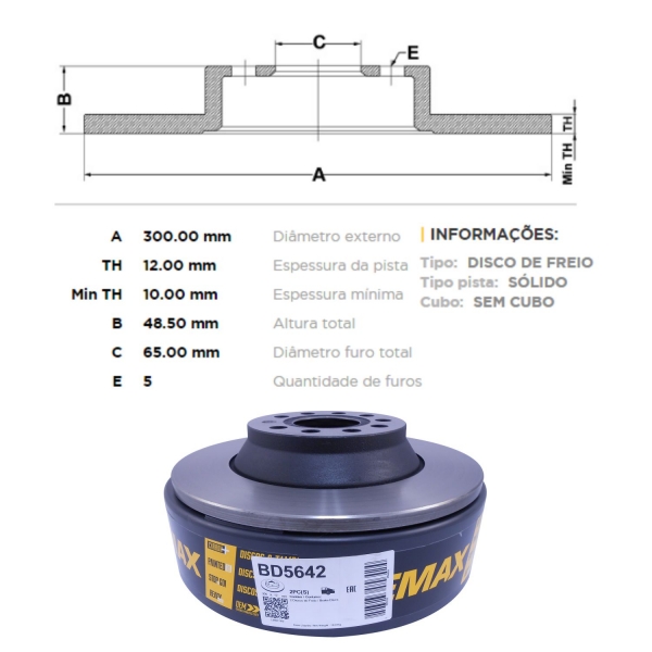 Kit Disco de Freio BD5642 Tras. VW Golf 1.4 Tsi - Cód.3655