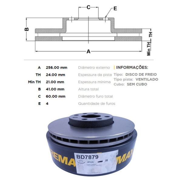 Kit Disco de Freio BD7879 Diant. GM Astra, Vectra - Cód.4789
