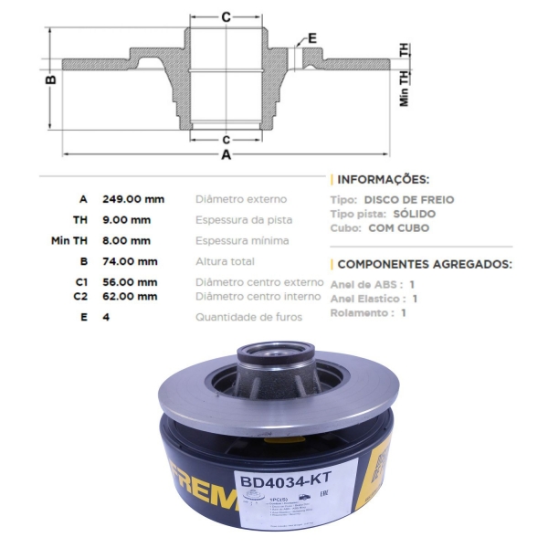 Kit Disco de Freio BD4034KT Tras. C4 Lounge, DS4 - Cód.5053