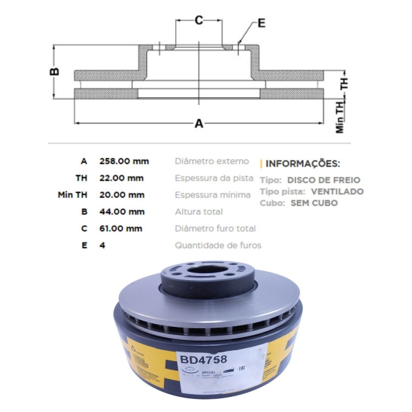 Kit Disco de Freio BD4758 Diant. Nissan Kicks - Cód.5284