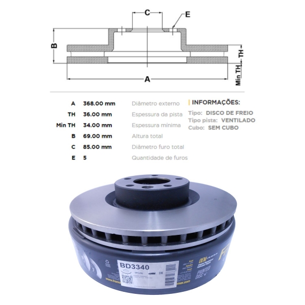 Kit Disco de Freio BD3340 Diant. Porsche Cayenne - Cód.3613